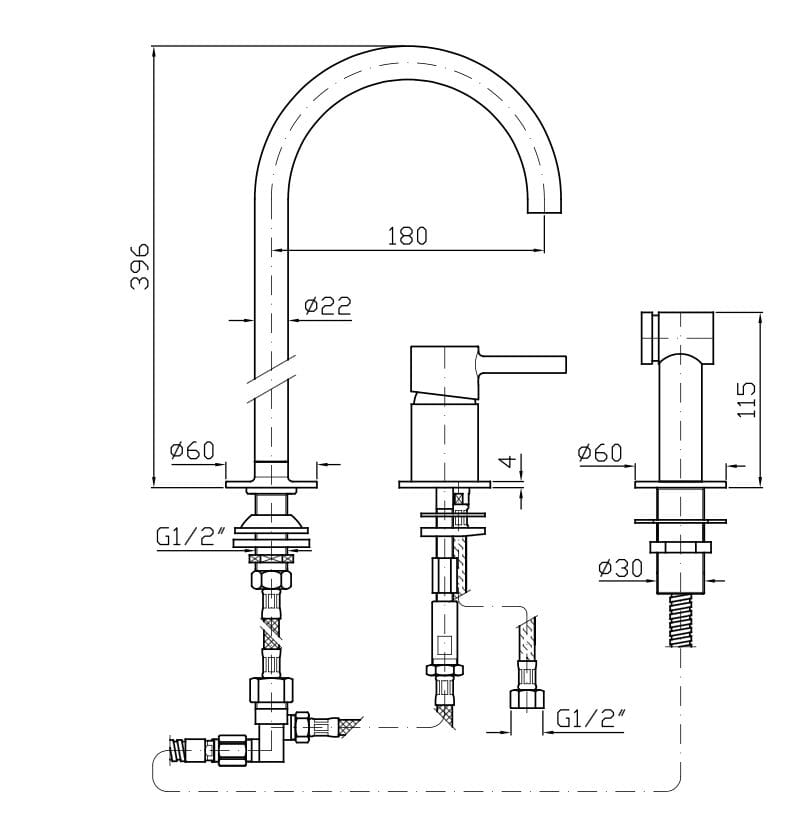 Смеситель для кухни на столешнице со съемным ручным душем Zucchetti Pan S ARCH-00103776 - Вид №2