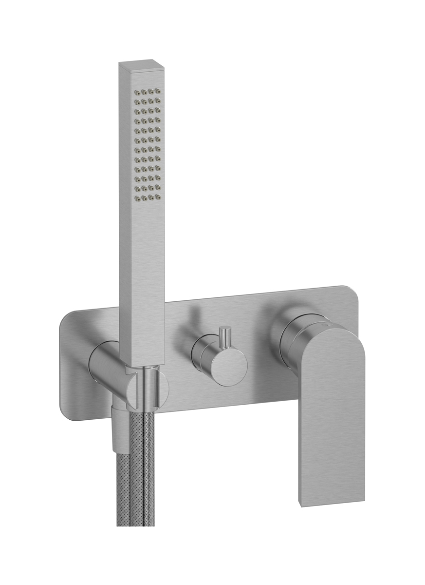 Внешние части встроенного в стену смесителя на 3 потребителя в комплекте с душевым гарнитуром. WE ARE IB k3314ss Brushed Nickel K3