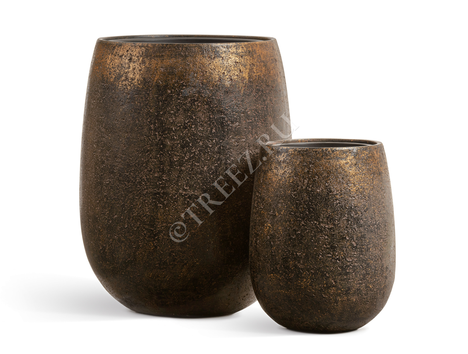 41.3321-04-073-RM-39 Кашпо  Effectory - серия Metal - Округлая чаша - Rough с золотой патиной Цветочная коллекция 