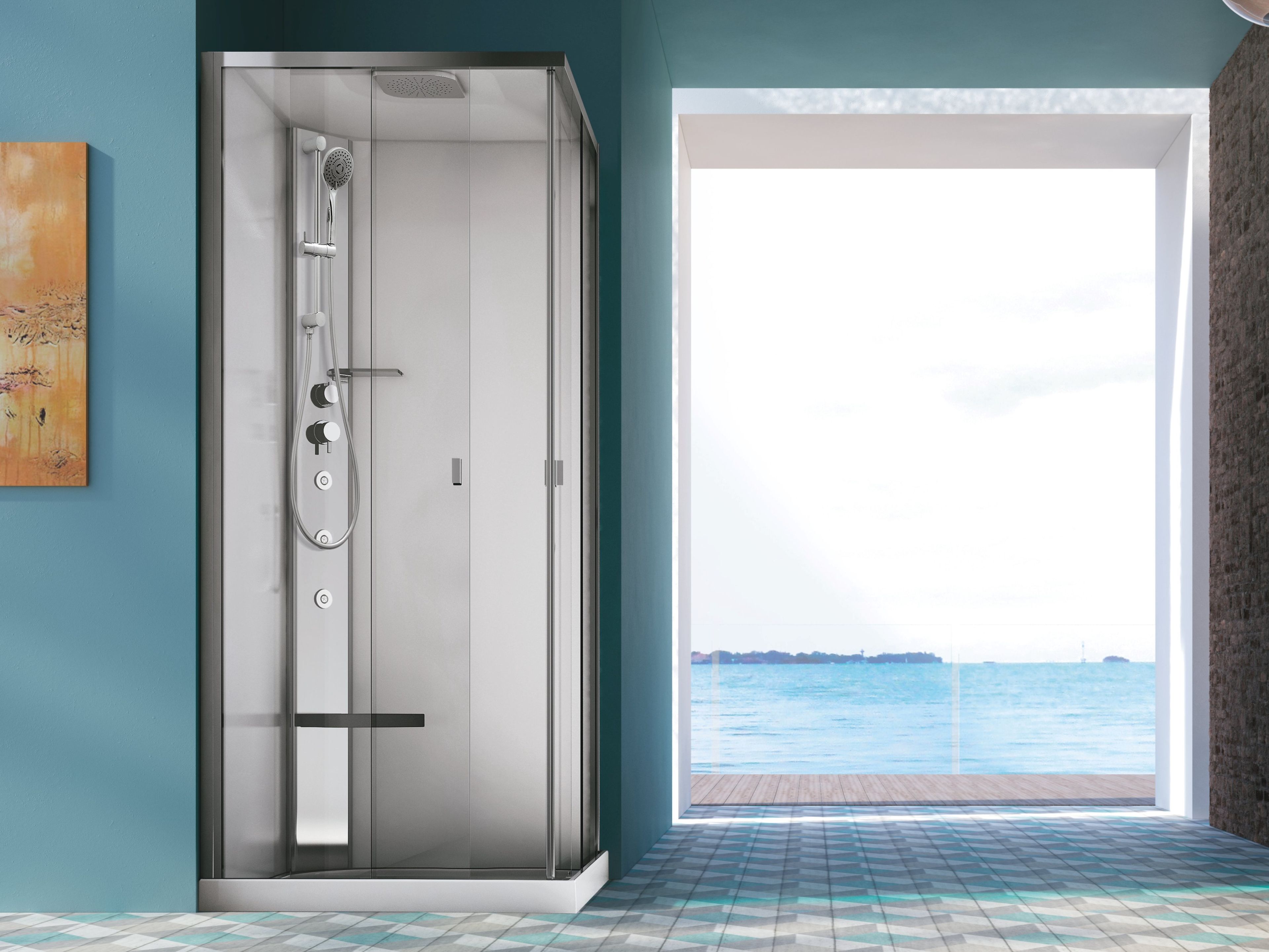 Многофункциональная угловая душевая кабина из нержавеющей стали и хрусталя Gruppo Geromin Звуковая ARCH-00095233