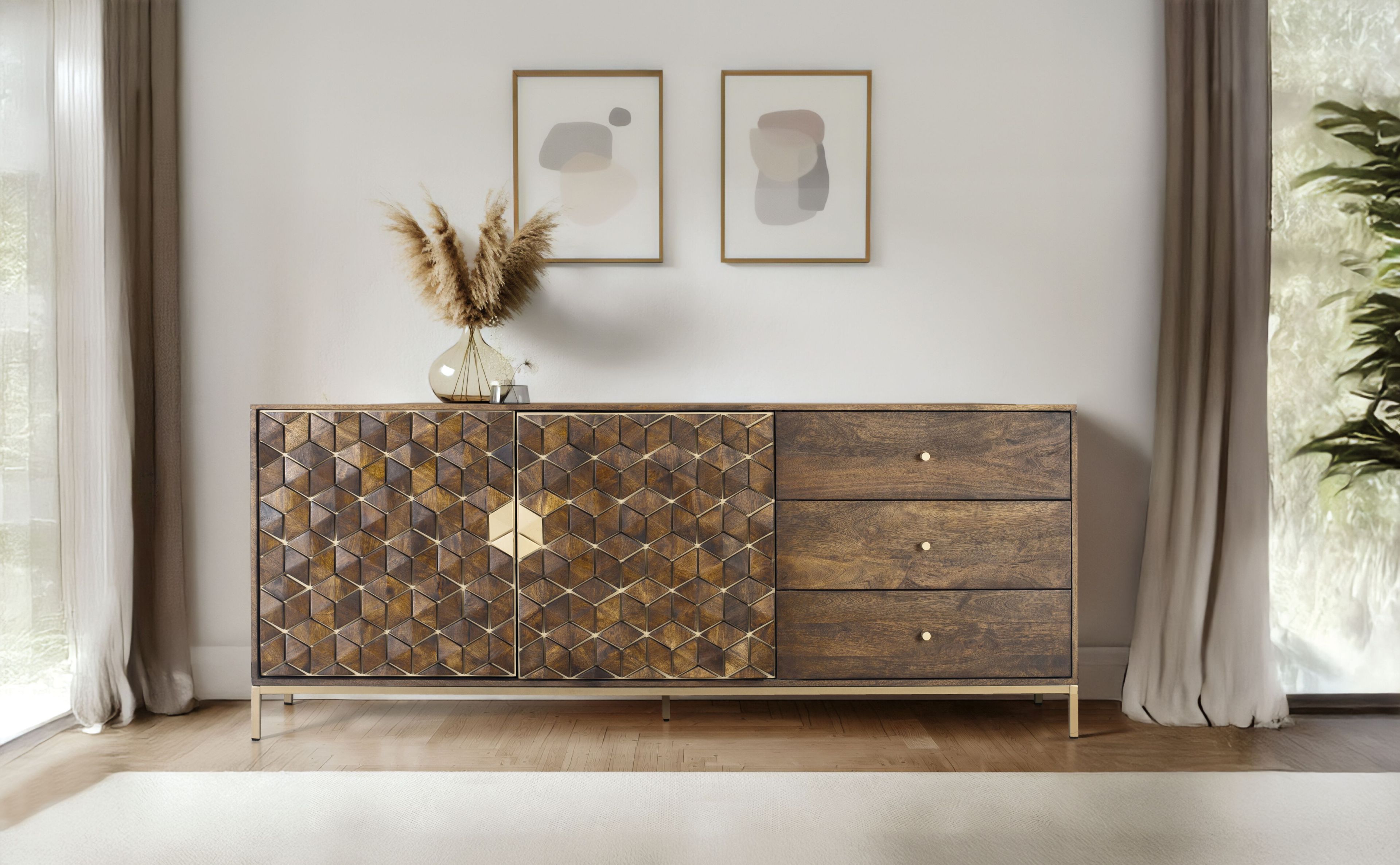 Шкаф из манго с выдвижными ящиками и распашными дверцами Giner y Colomer Bora Bora ARCH-00012905 - Вид №1