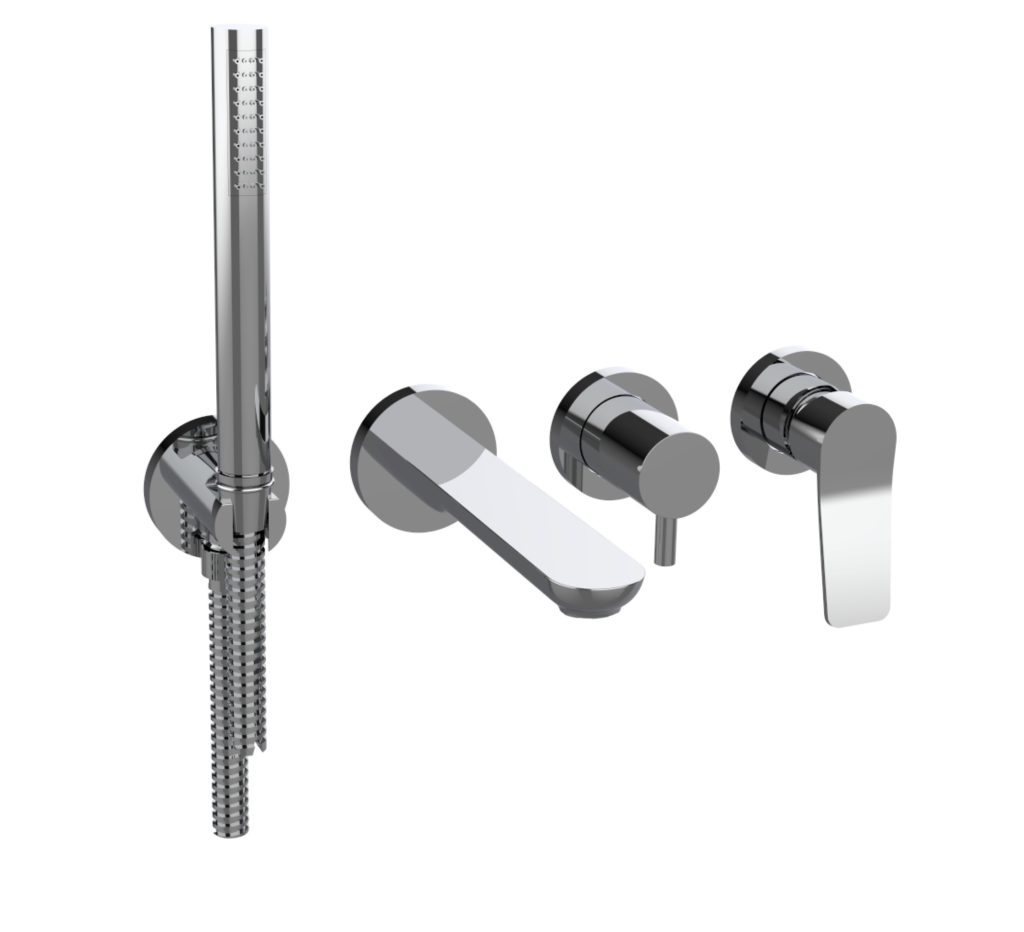 80550 / ADPR Встраиваемая ванна в комплекте с соединениями и душевым набором с внутренней пластиной для упрощения крепления. Bongio Gio2 80550/ADPR