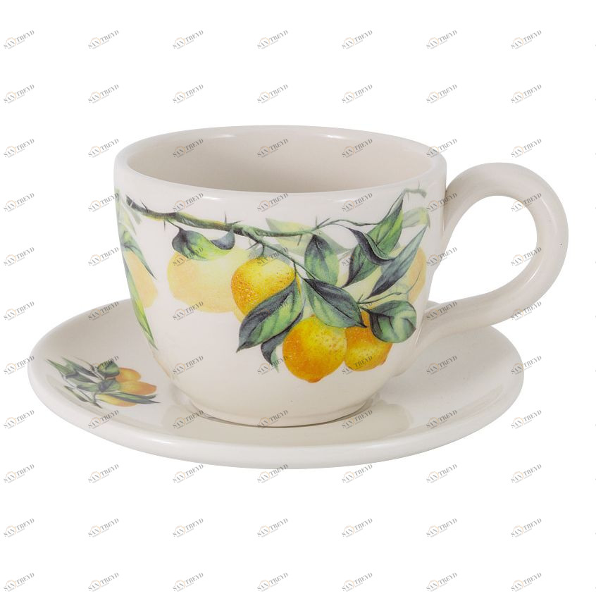 Чашка фарфоровая с блюдцем белая с желтым 400 мл в подарочной упаковке "Лимон" JULIA VYSOTSKAYA ЛИМОНЫ 00-3946851 Белый;желтый 