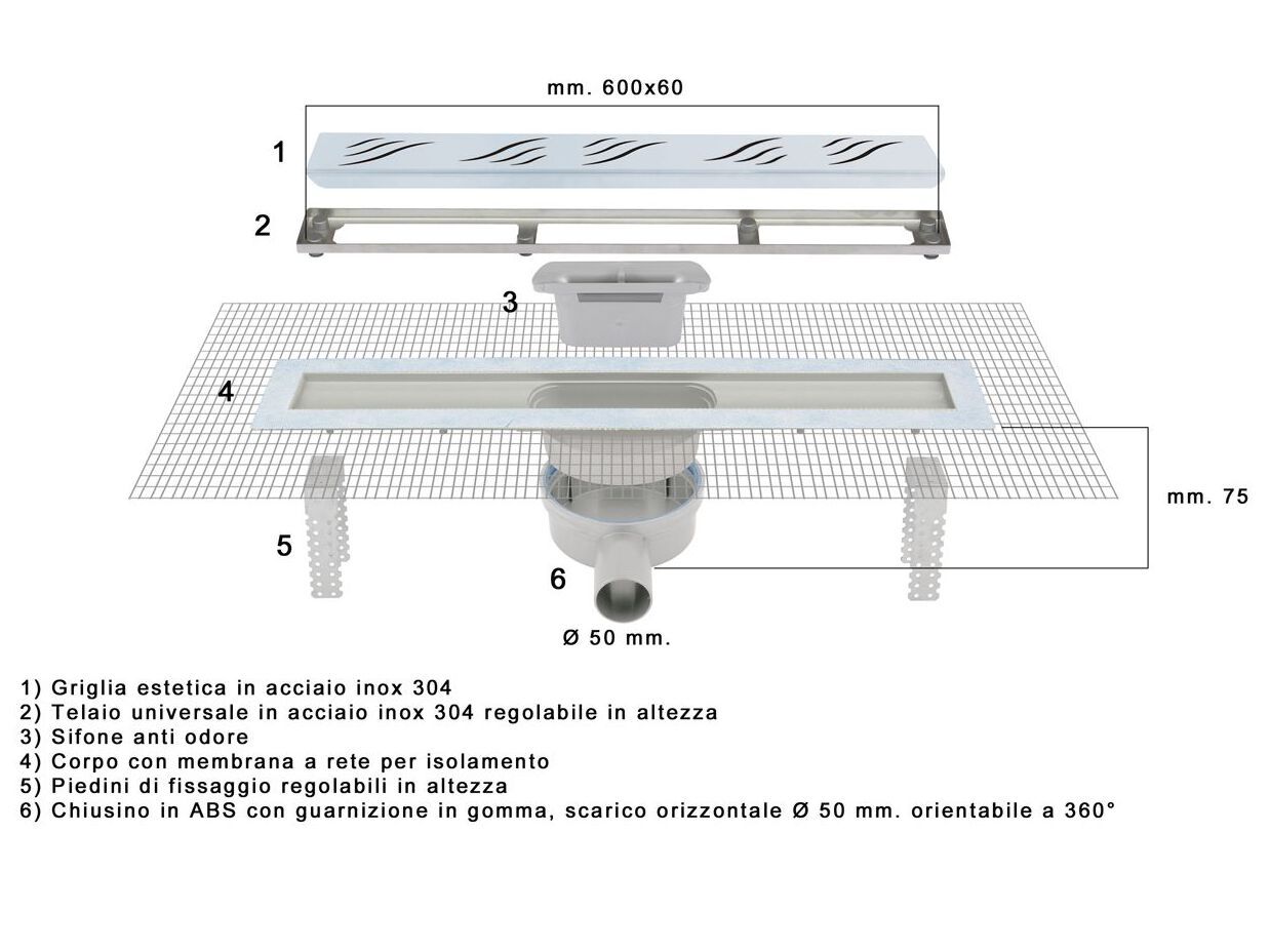 Pratiko ванная комната 2 ABS сифонный канал с решеткой из нержавеющей стали First Corporation First Plast ARCH-00139850 - Вид №2