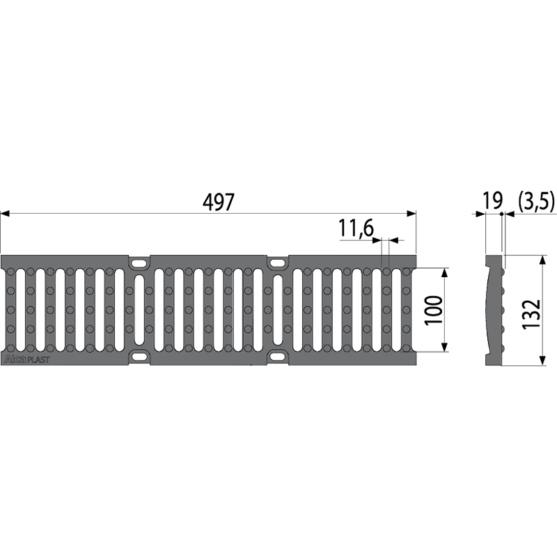 Дренажный канал 100 мм с металлической рамой и чугунной решеткой D400 ALCAPLAST AVZ103R201 - Вид №4