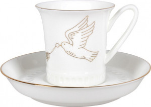10579360 Императорский фарфоровый завод Чашка с блюдцем "Счастье мое 2" "Вертикаль" Фарфор костяной