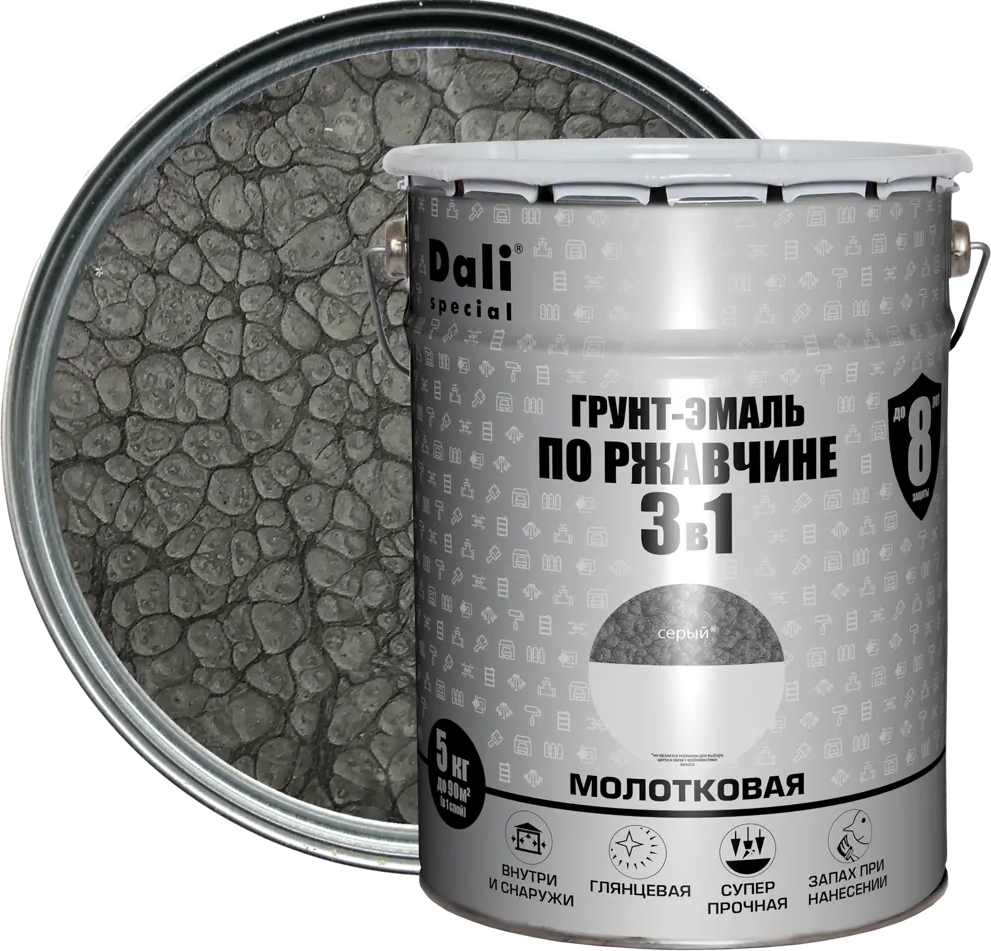 Грунт-эмаль Dali Special 3в1 молотковая для металла с защитой от ржавчины 84584240