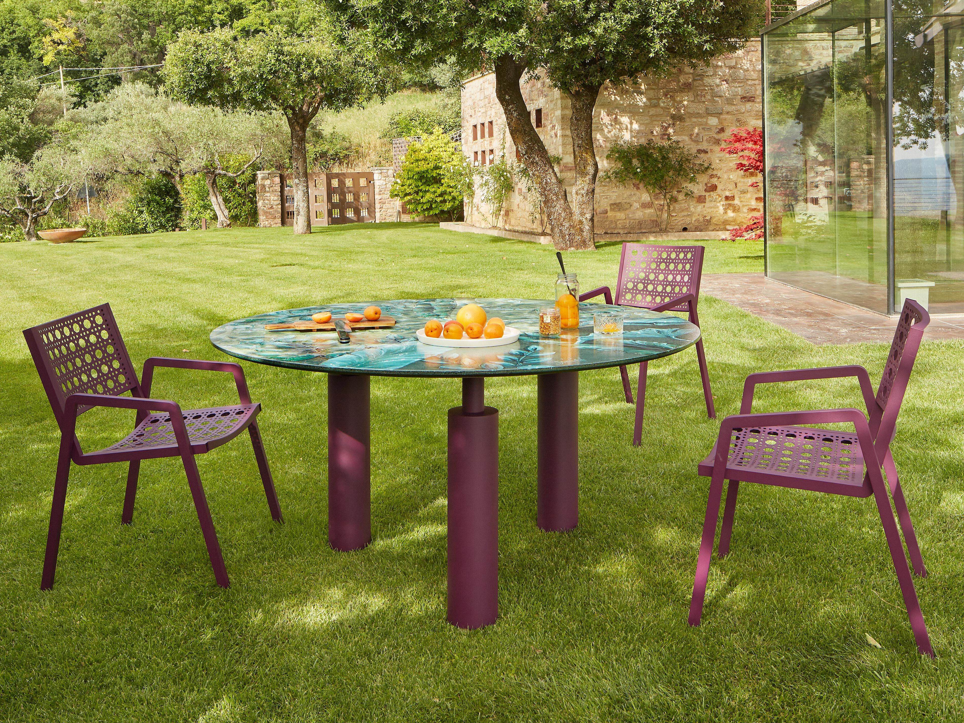 Круглый стол из фаянса и нержавеющей стали DOMIZIANI современный ARCH-00128507