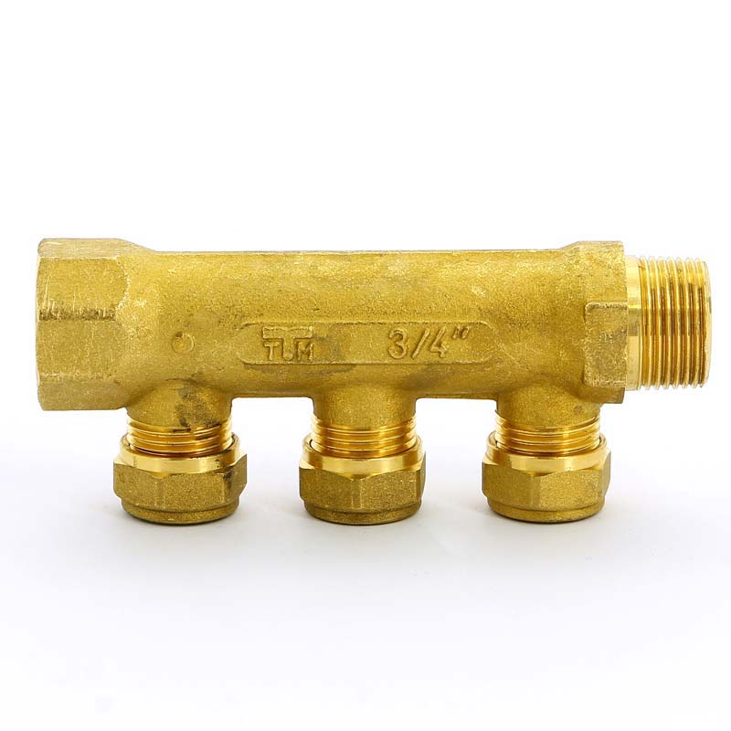 Коллектор НВ 3/4" с выходами для PE-X трубы TIEMME 3 выхода 15 обжим 36мм 1910006 - Вид №3