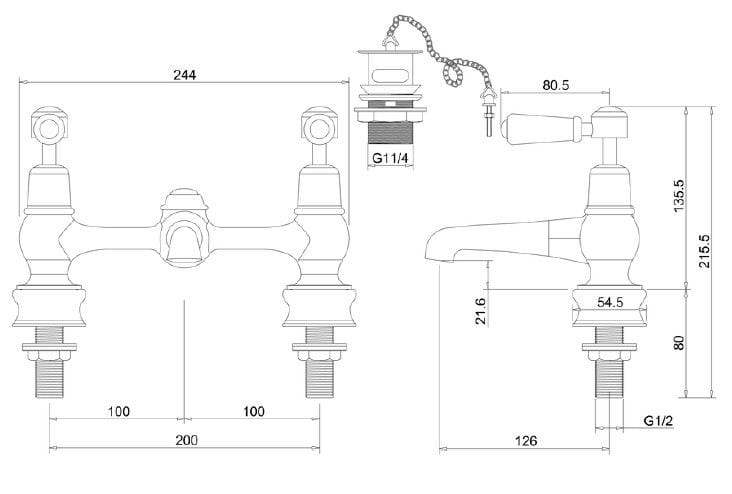 Смеситель для раковины с 2 отверстиями Burlington KENSINGTON REGENT ARCH-00062293 - Вид №3