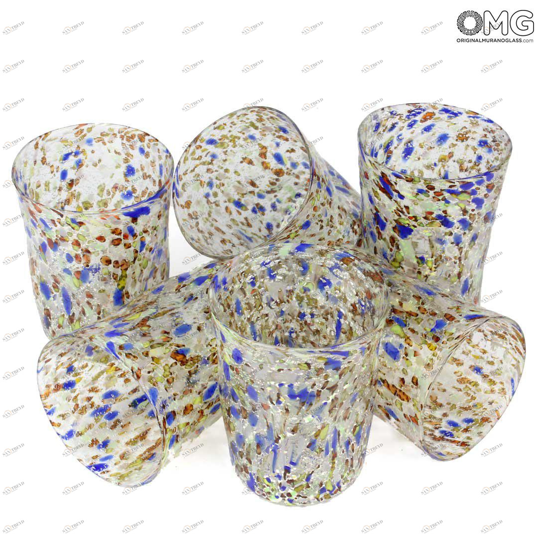 2186 ORIGINALMURANOGLASS Набор из 6 разноцветных стаканов - Карнавал в Венеции - муранское стекло 8 см 