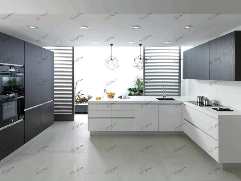 GAMADECOR Кухня со встроенными ручками с полуостровом Projets sun-id-1500085