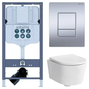 Комплект инсталляции Aquatek Pneumo N 49 с безободковым унитазом Sensea Neo клавиша Aquatek Pnn-0000003 серая
