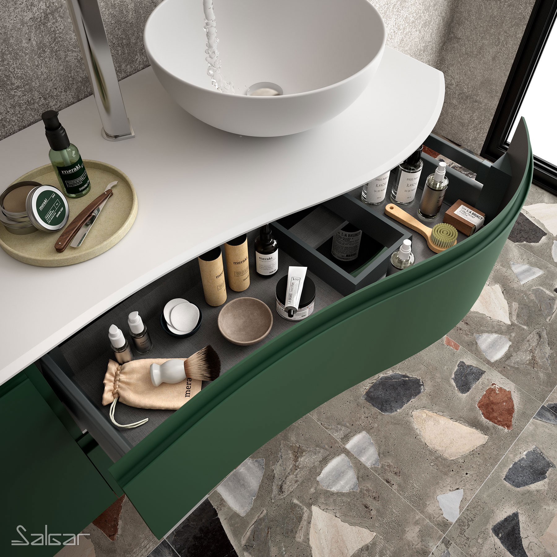 83863 SALGAR Подвесной умывальник MAM 900 ROYAL GREEN слева 2 металлических ящика с функцией soft close 897 x 540 x 505 мм Королевский зеленый  - Вид №4