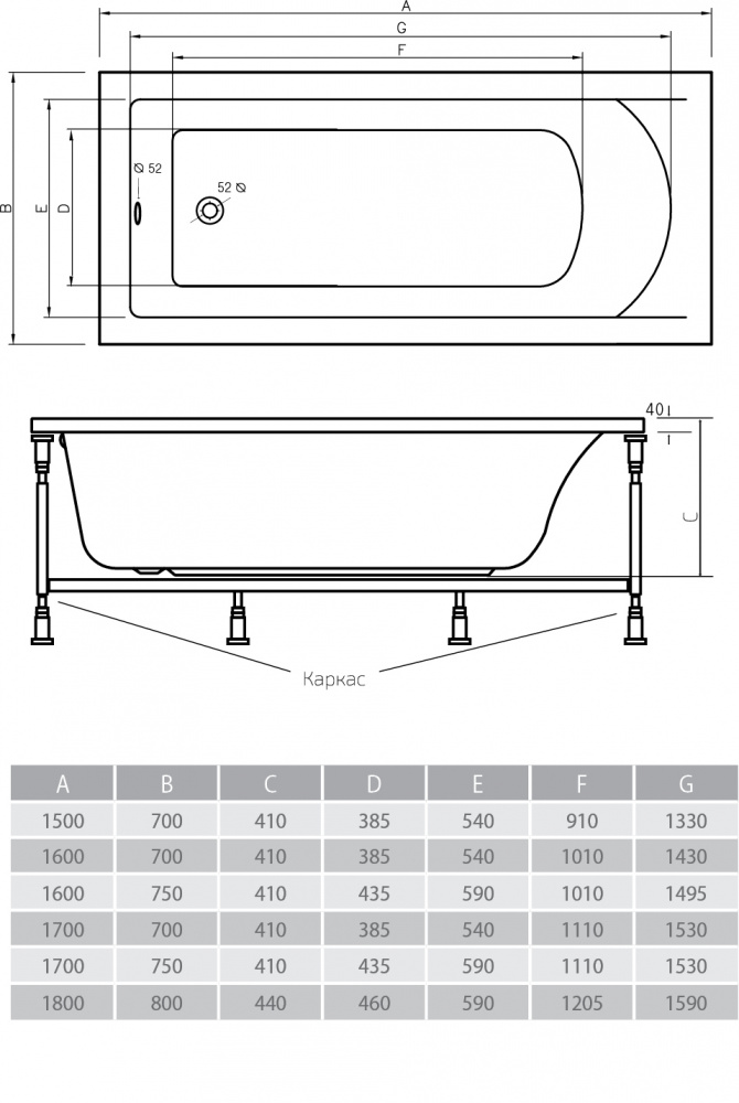 Акриловая ванна ALPEN Alaska 180 AVB0006 - Вид №2