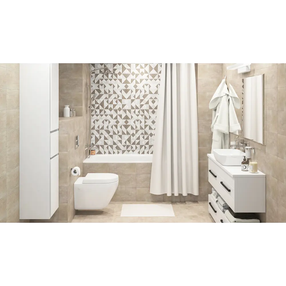 Штора для ванной с кольцами Вилина Бриллиант 180x180 см полиэстер цвет слоновая кость 17803483 STLM-2138240 - Вид №7