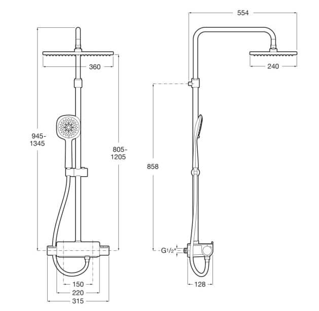 Латунь термостатический настенный душ колонка Roca SQUARE 5A9C88C00 ARCH-00029726 - Вид №2