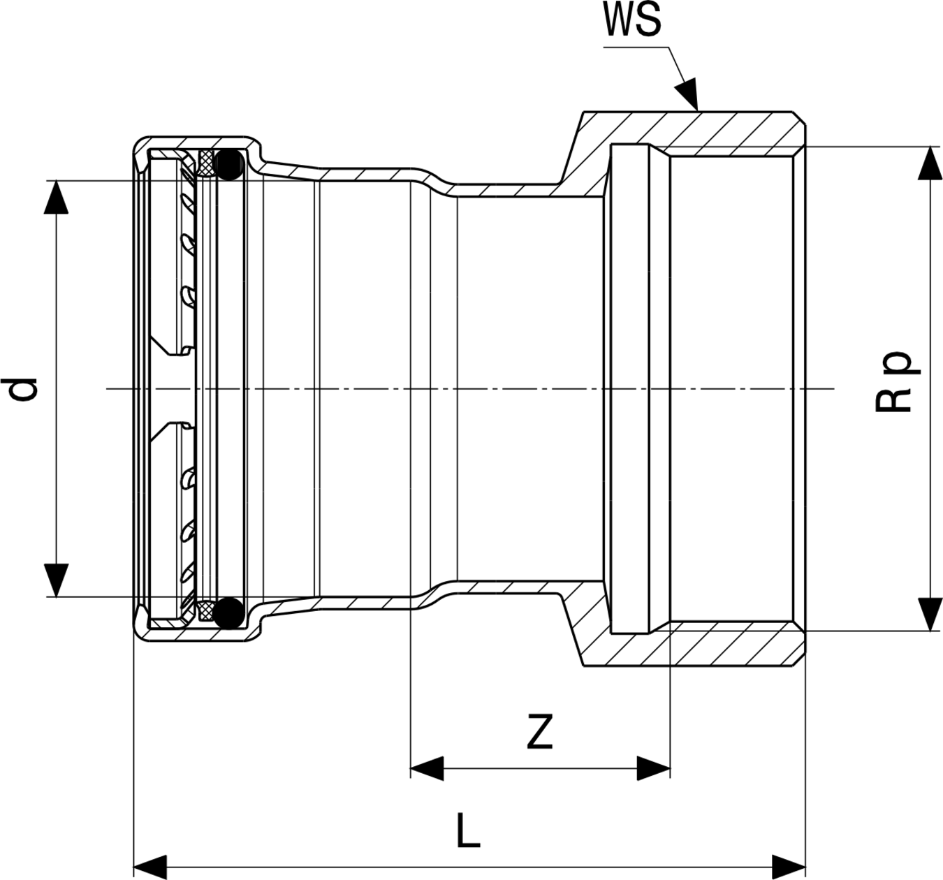 436 650 Модель 2312 Трубопроводные системы  Sanpress Inox  Переходники/​переходные угольники Santreyd  - Вид №3