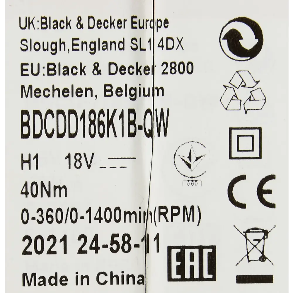 Дрель-шуруповерт аккумуляторная Black&Decker BDCDD186K1B-QW, 18 В Li-ion 2х1.5 Ач BLACK + DECKER STLM-2120237 - Вид №6