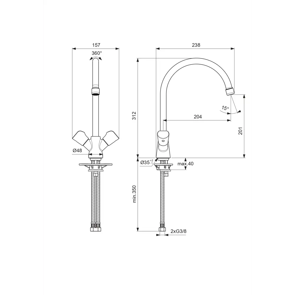 Смеситель для кухни Ideal Standard Euroflow, цвет хром 82126196 STLM-2104032 - Вид №5
