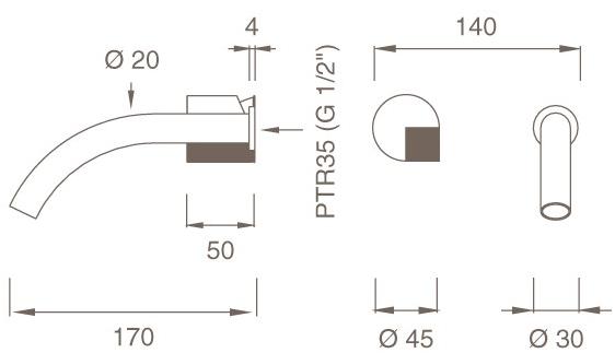 Ceadesign Смеситель для умывальника настенный из нержавеющей стали на 2 отверстия Duet Det 17 - Вид №1