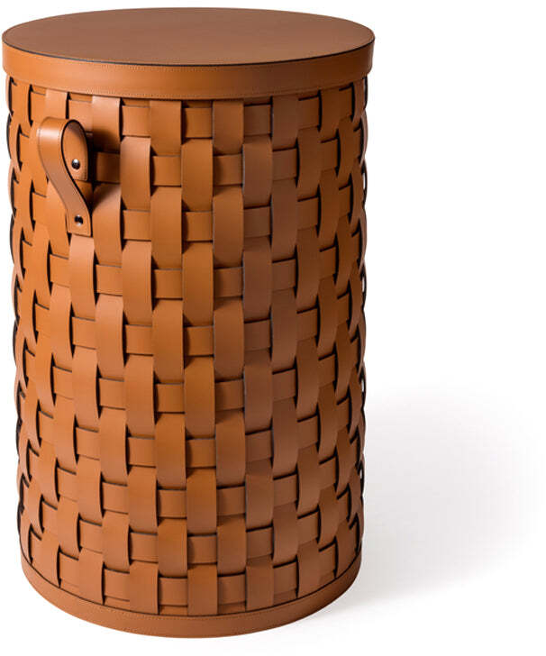 Высокая круглая корзина Demetra - Ø 40XH60 см / регенерированная кожа_темно-синий