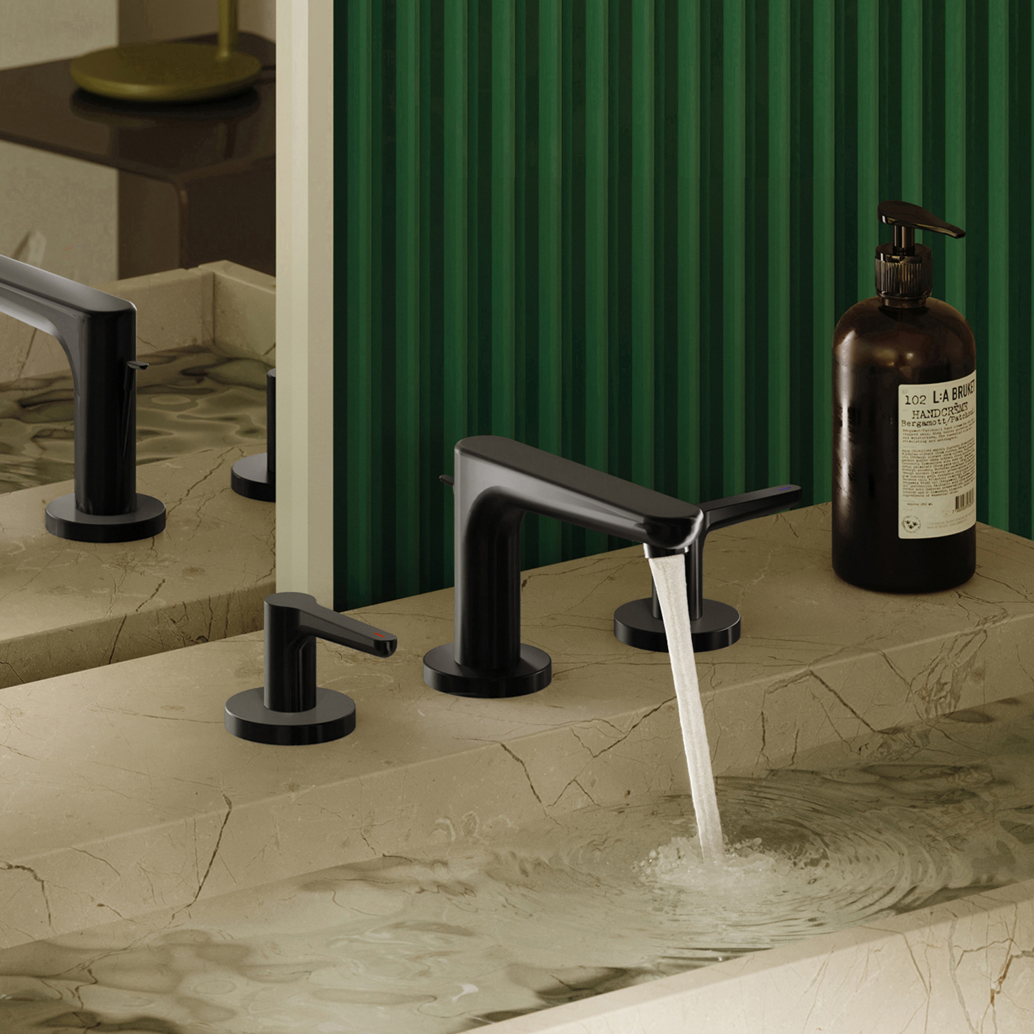 ДОРНБРАХТ ЯМОУ Смеситель для раковины на три отверстия с донным клапаном - Мягкий черный DornBracht YAMOU 20713831-69 - Вид №1