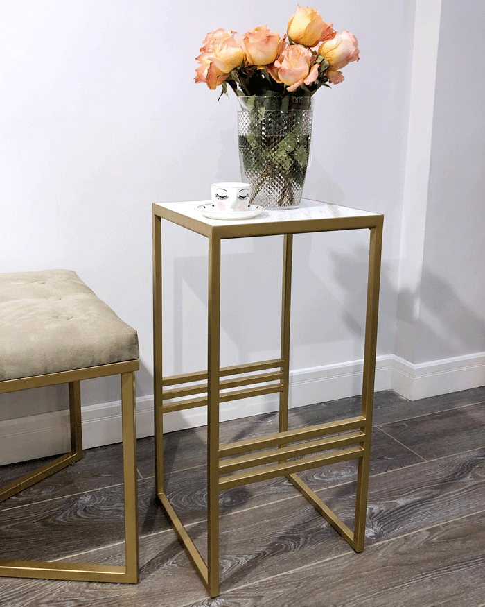 Приставной столик золотой с мраморным белым топом 32 см FOR MISS  264003 Золото;белый  - Вид №1