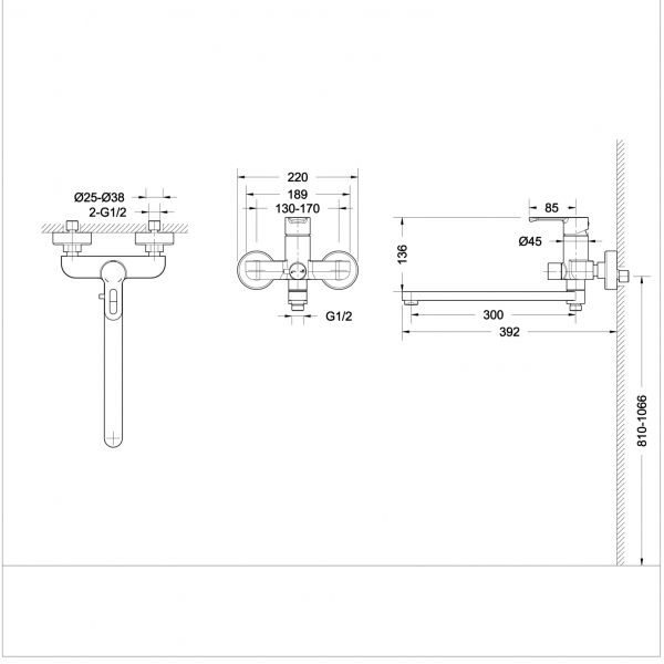 Смеситель для ванны длинный излив с аксессуарами STREAM-D F637163C-LB bravat - Вид №2