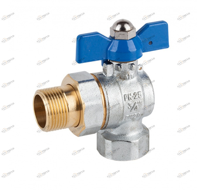 GENEBRE 3075 05 Шаровой угловой кран M-F со съемным соединением из 2 частей 