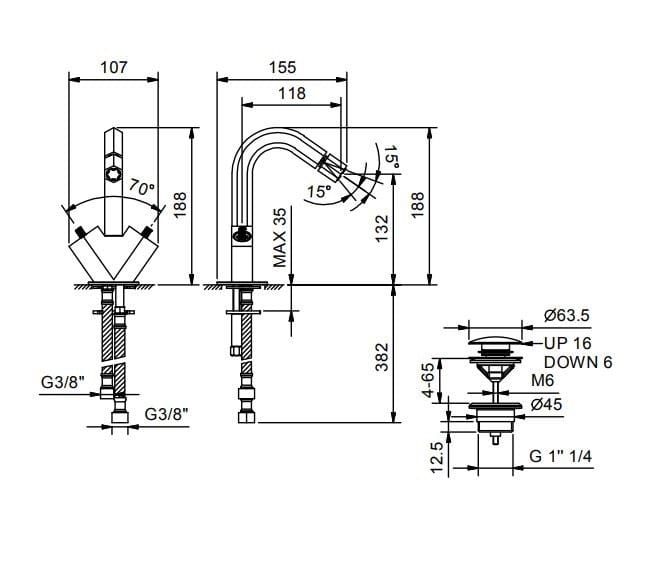 Смеситель для биде с одним отверстием Fantini Rubinetti Венеция ARCH-00073351 - Вид №2