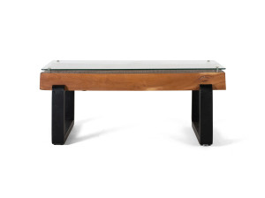 Прямоугольный журнальный столик из дерева и стекла