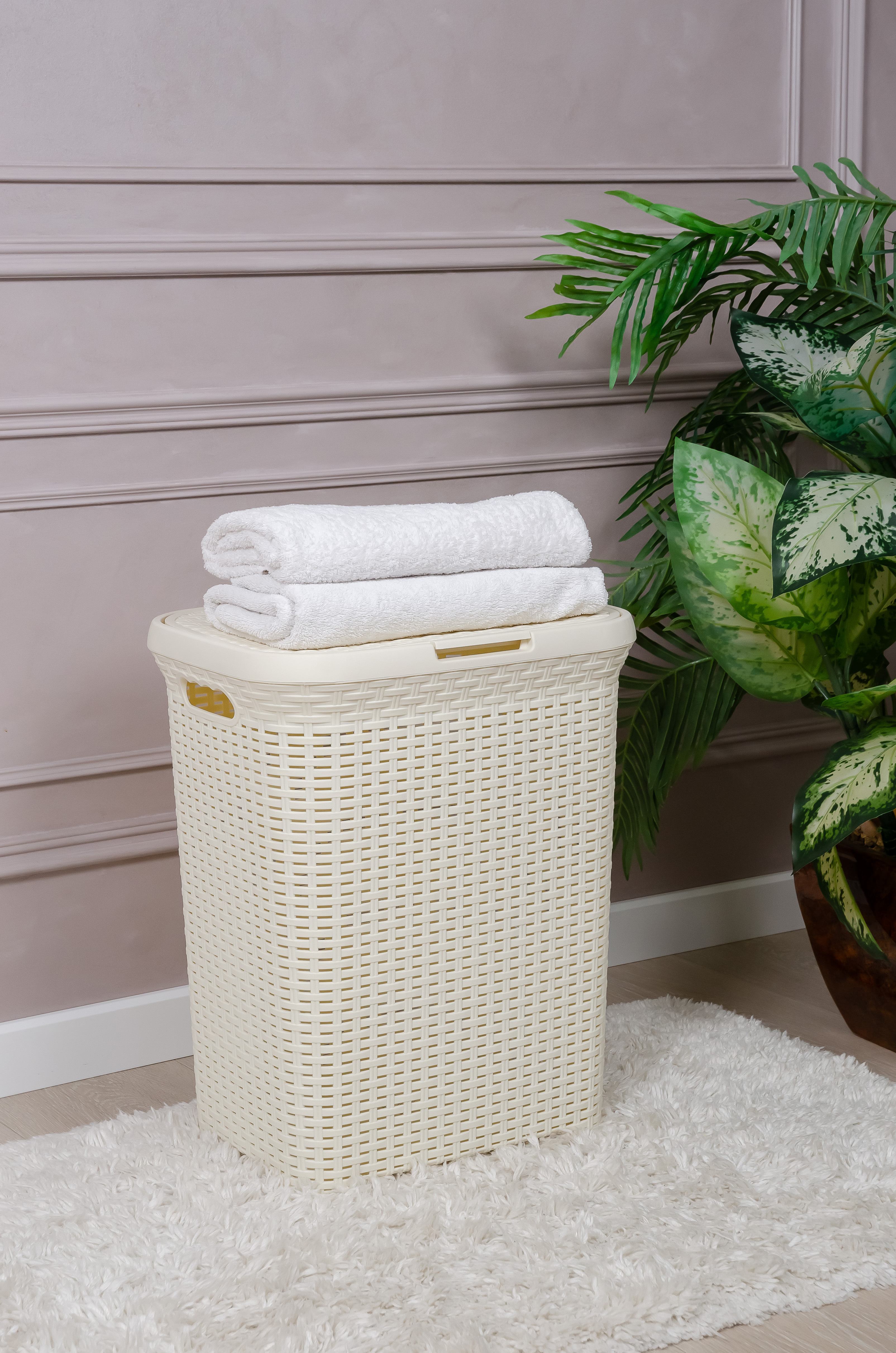 86710698 Корзина для белья цвет слоновая кость Ротанг STLM-0070893 ВИОЛЕТ  - Вид №1