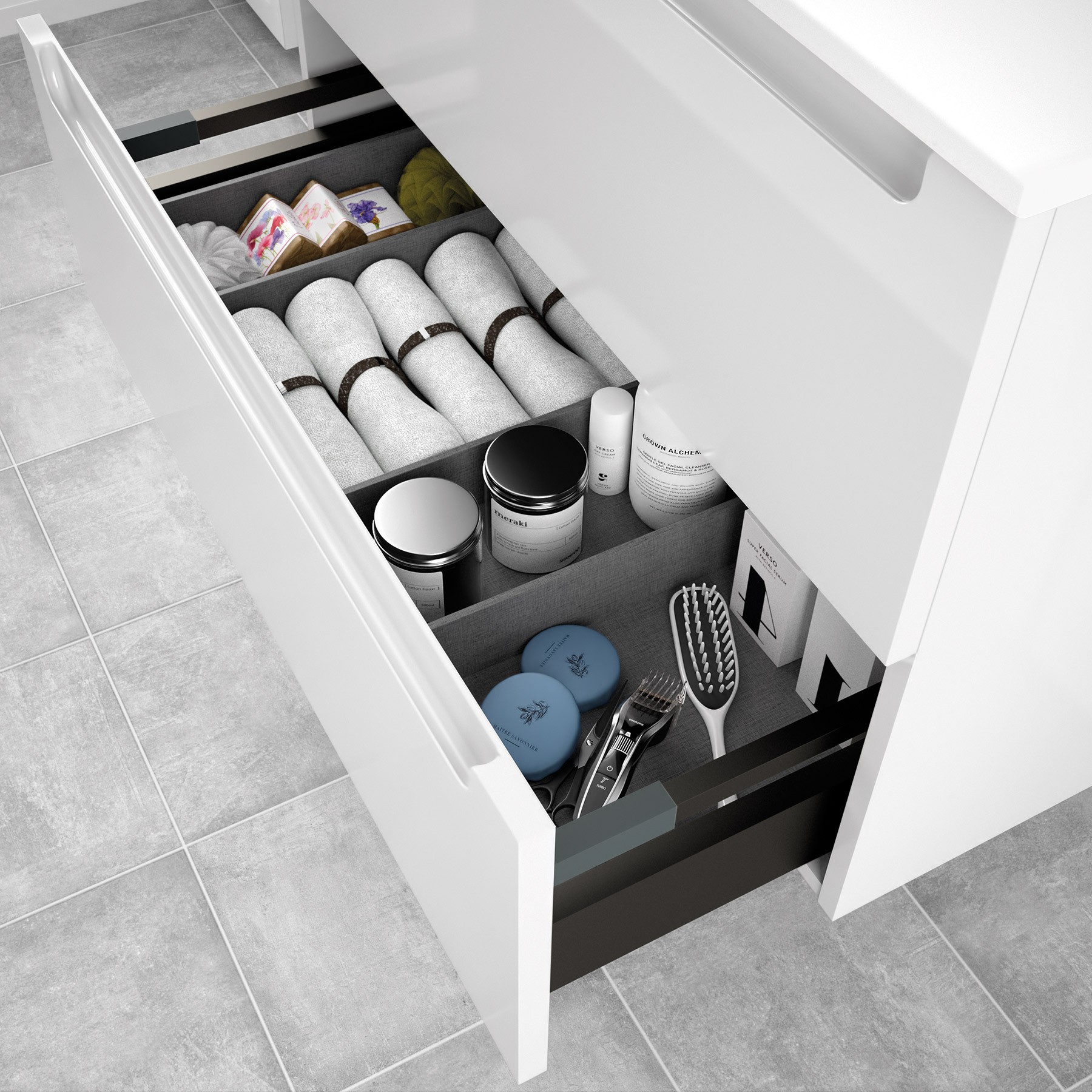 26684 SALGAR Мебель под умывальник MONTERREY 1200 2 металлических ящика GLOSS WHITE 1197 x 540 x 450 мм Глянцевый белый  - Вид №2