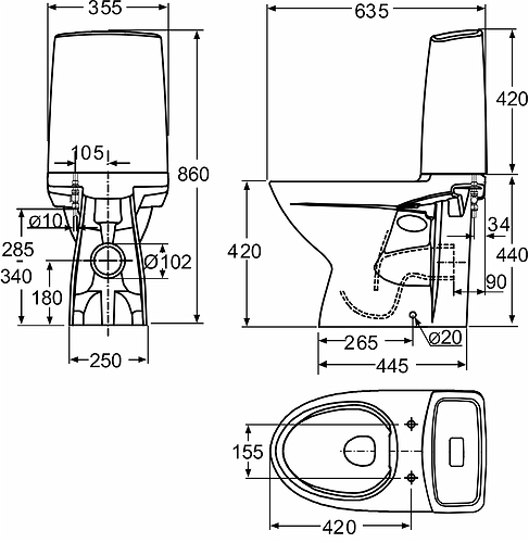 3726101201 Компакт унитаз с бачком Белый IDO Glow Швеция - Вид №1