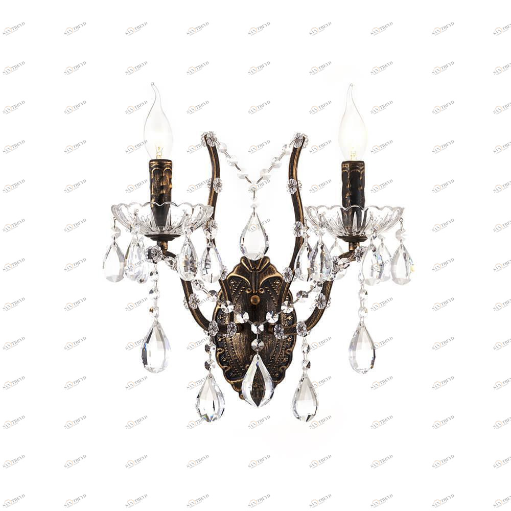 Бра хрустальное на 2 лампы черное "Стефани" 0036/2W-MBRG LUMIEN HALL СВЕЧА 00-3931709 Прозрачный;черный 