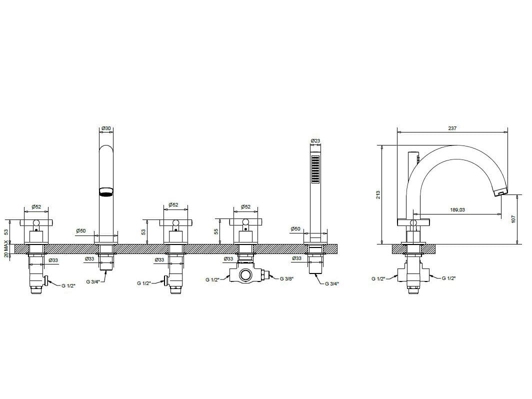 Хромированный латунный кран с 5 отверстиями Bugnatese Rodos ARCH-00022637 - Вид №2