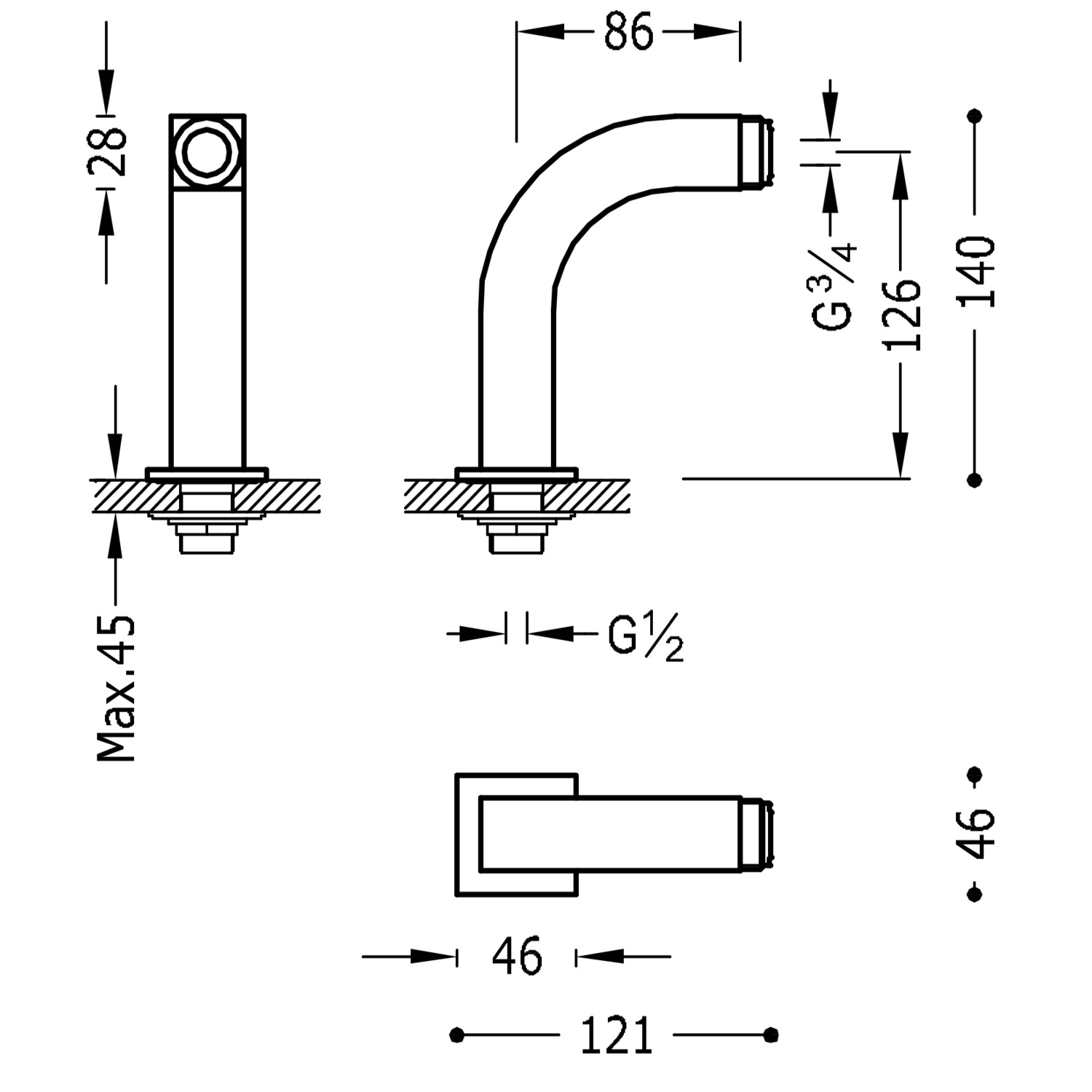 Коленные соединители для подачи воды для установки на край ванны для крана для ванны-29987002 TRES RICAMBI - Вид №1