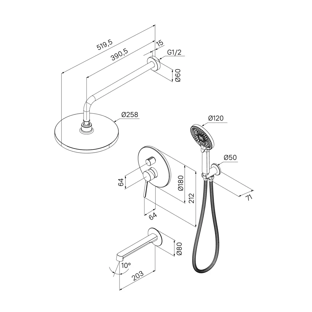 Душевая система Iddis Odda ODDSB03i68 скрытого монтажа цвет хром STLM-2094464 - Вид №3