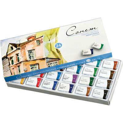 3541139 Краска акварель набор 24 цв. кювет Сонет 