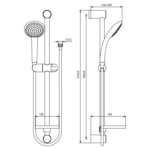 BA211AA Душевой набор со штангой 600 мм, лейка 1-ф Ø100 мм VIDIMA FRESH - Вид №1