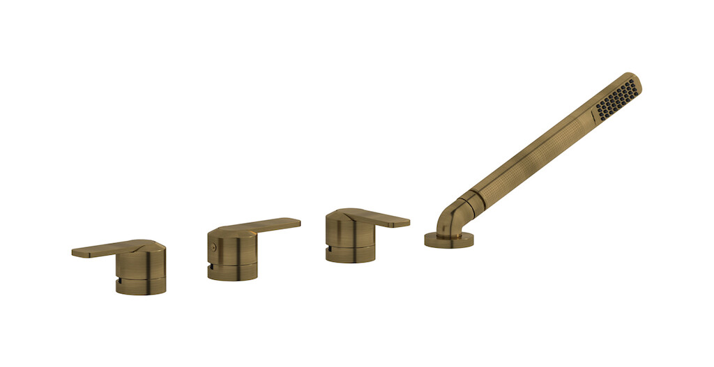 Смеситель на бортик ванной на 4 отверстия с изливом, дивертером и душевым гарнитуром. WE ARE IB c6397mb Modern Bronze C-67