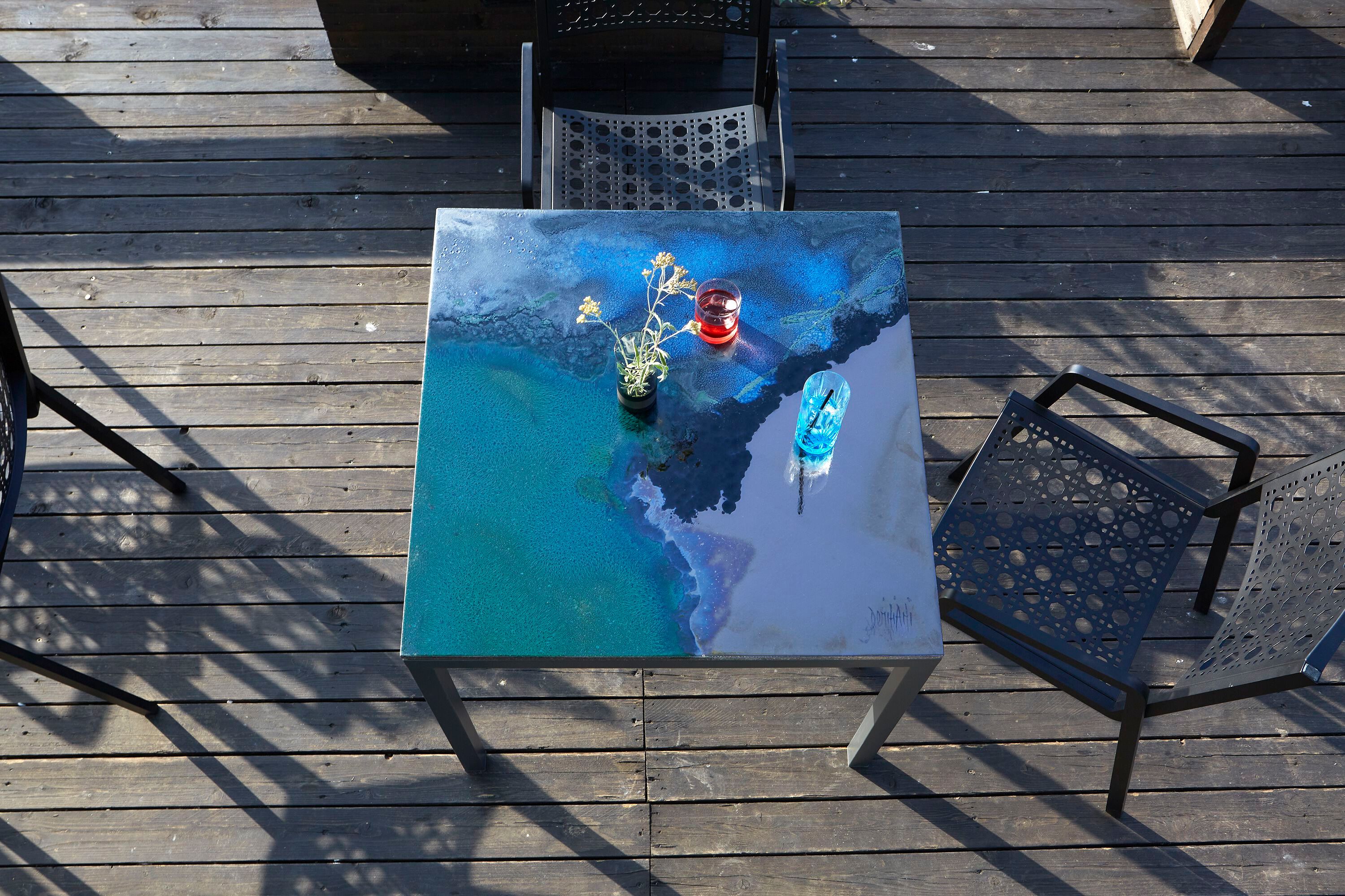 Квадратный стол из фаянса и нержавеющей стали DOMIZIANI современный ARCH-00107611 - Вид №2