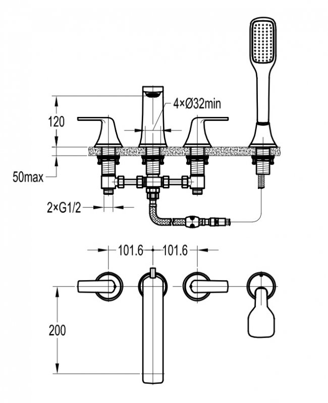 Смеситель на борт ванны Cezares GLOBO-F-BVD4-01 - Вид №1
