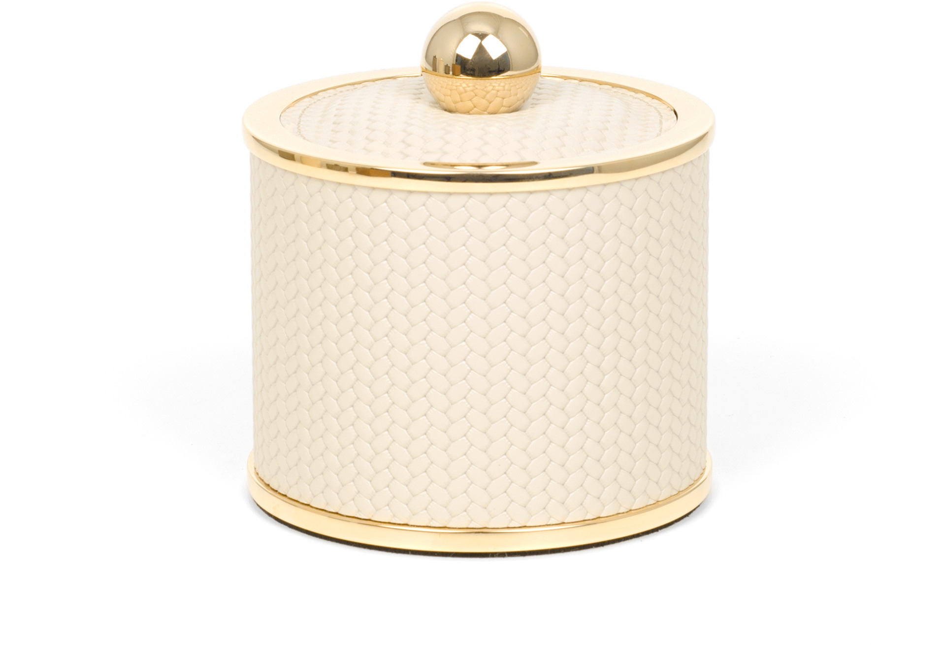 Держатель для ватных дисков Olimpia круглый - Ø 10,7XH11 см / металл-отделка_золото / плетеная кожа_серо-коричневый