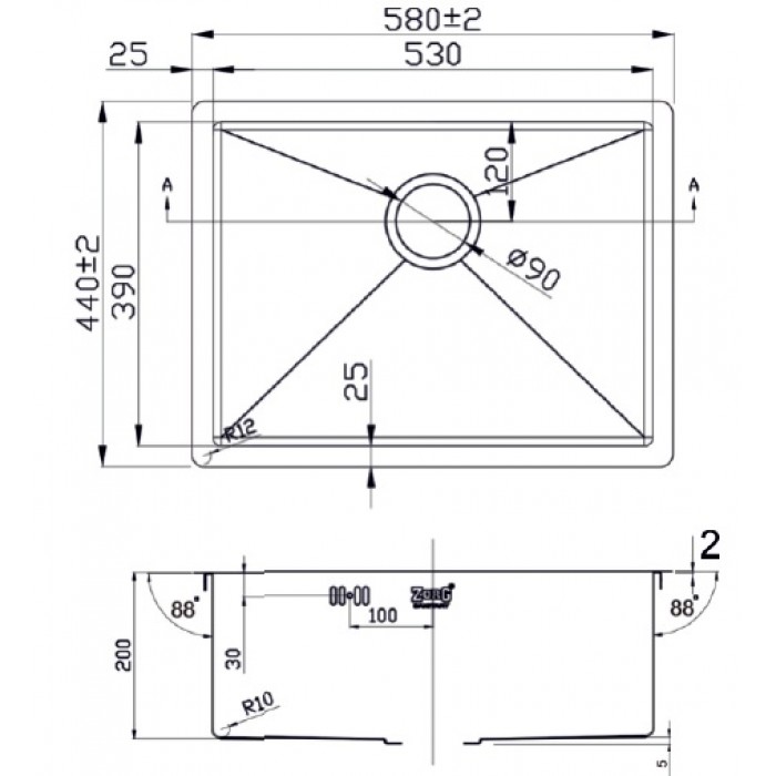 Zorg ZL R-580440 Мойка кухонная прямоугольная Zorg  - Вид №2