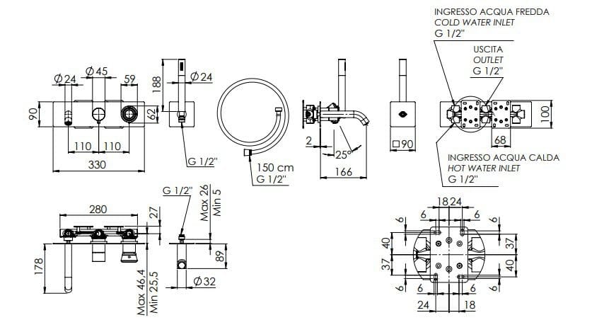 Однорычажный утопленный набор ванны с пластиной Remer Rubinetterie Element ARCH-00031738 - Вид №2