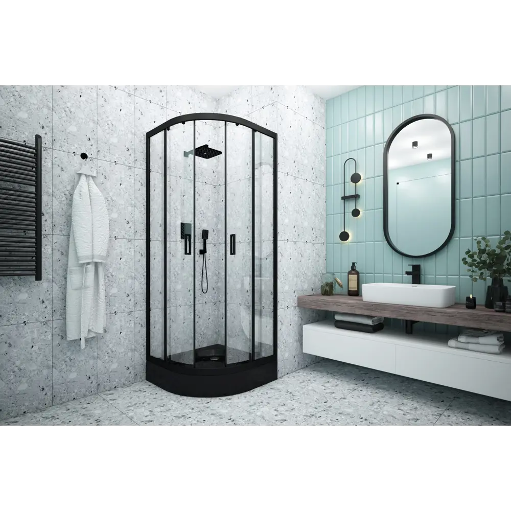 Душевая ширма Метакам Apart Black 1/4 круга 90x90x185см цвет профиля черный раздвижная стекло 4мм прозрачное 89361546 STLM-2132893 - Вид №11
