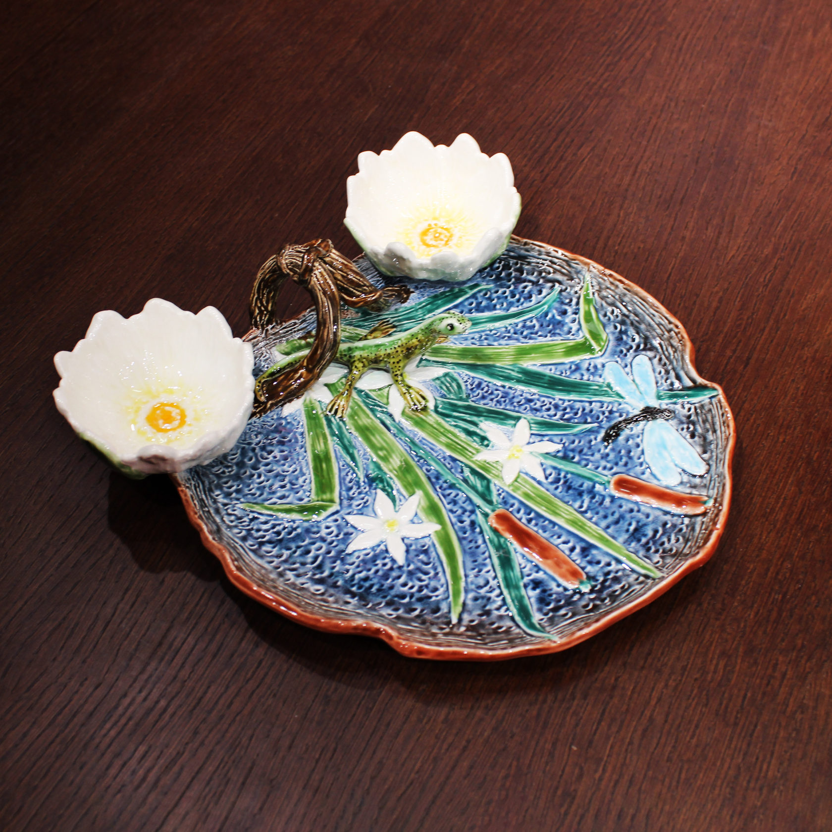 Блюдо для закусок (с двумя кувшинками) Бирюза/Салатовый PROVANSFAIENCE sun-id-994771 - Вид №3