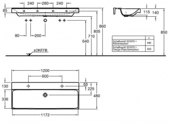 127025000 Подвесная раковина настенная прямоугольная Keramag  белая  - Вид №2